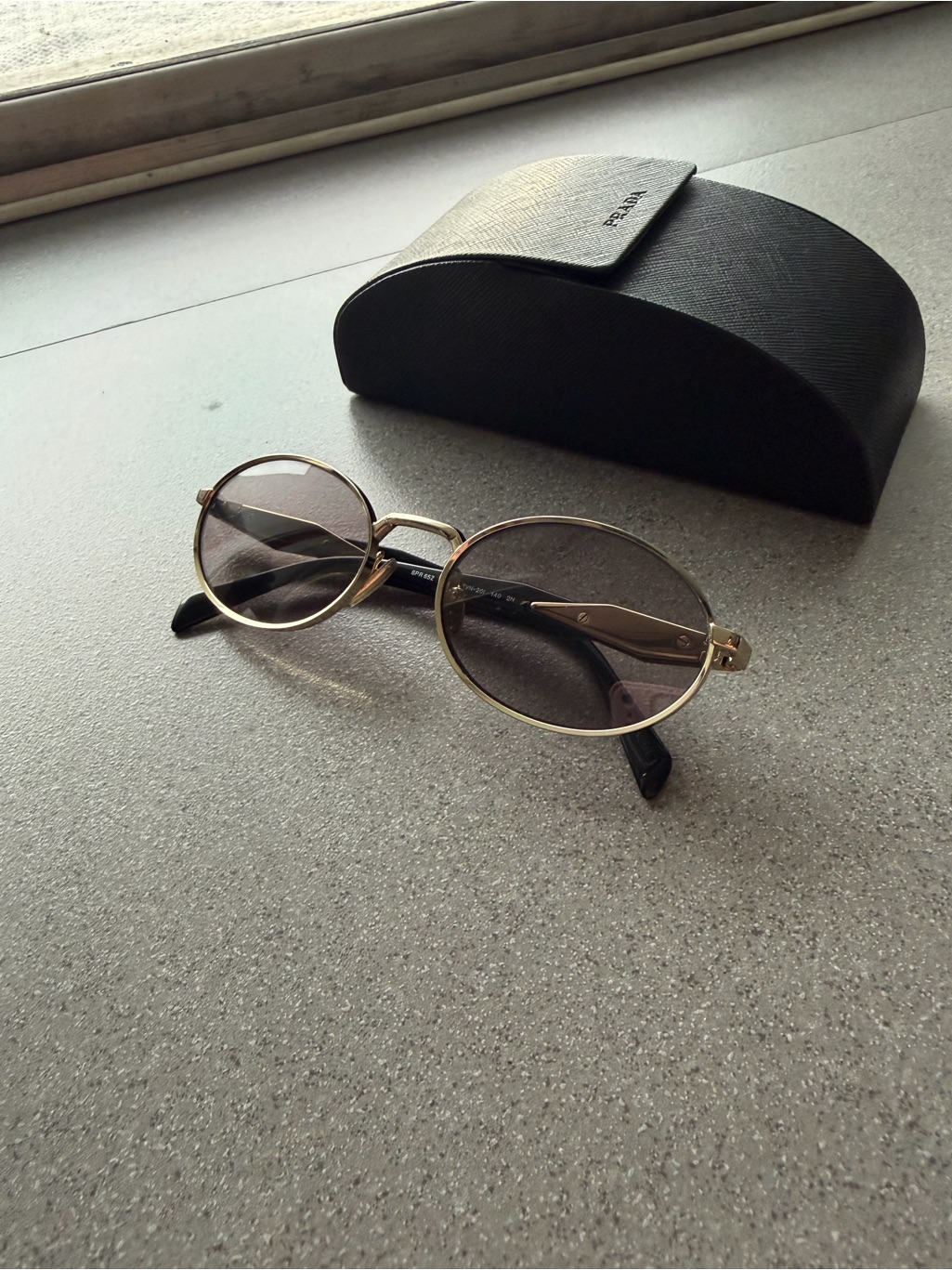 Prada Round Metal Sunglasses In Gold With Brown Lenses